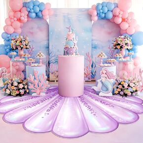 Mermaid Party Decoration 59 x 79 Inch Large Seashell Rug Under the Sea Decor Floor Mat Decorative Area Rug for Mermaid Birthday Decoration Ocean Theme Photo Prop Backdrop Beach Wedding Party Packs in Kuwait