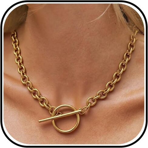 Harry and Henry Chunky Gold Toggle Necklace Trendy Silver Cuban Link Chain Choker Toggle Bar Clasp Necklaces for Women Chunky Statement Necklaces Jewelry Gifts for Teen Girls in Saudi Arabia
