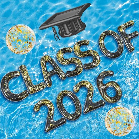 Sumind 14 PCS Class of 2025 Grad Pool Float 20 "Poffable Letter Pool Float Grad Grad Party Decoring Decoration مع تخرج قبعة التخرج من كرة الشاطئ لخريج حمام السباحة in Saudi Arabia
