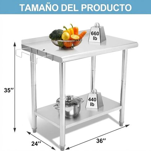 Garvee Stainless Steel Table for Prep & Work 24x36 Inches with 4 Wheels and Backsplash, NSF Commercial Metal Heavy Duty Table with Adjustable Undershelf for Kitchen Restaurant Home Hotel in Saudi Arabia