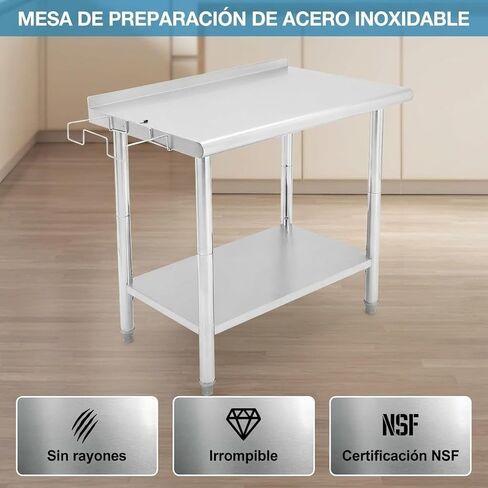 Garvee Stainless Steel Table for Prep & Work 24x36 Inches with 4 Wheels and Backsplash, NSF Commercial Metal Heavy Duty Table with Adjustable Undershelf for Kitchen Restaurant Home Hotel in Saudi Arabia