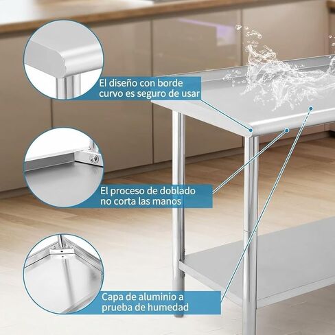Garvee Stainless Steel Table for Prep & Work 24x36 Inches with 4 Wheels and Backsplash, NSF Commercial Metal Heavy Duty Table with Adjustable Undershelf for Kitchen Restaurant Home Hotel in Saudi Arabia