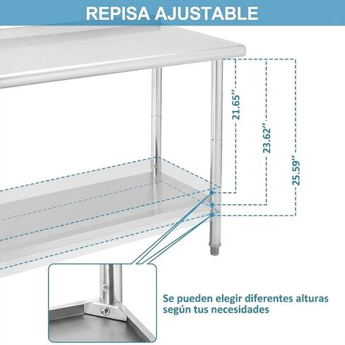 Garvee Stainless Steel Table for Prep & Work 24x36 Inches with 4 Wheels and Backsplash, NSF Commercial Metal Heavy Duty Table with Adjustable Undershelf for Kitchen Restaurant Home Hotel in Saudi Arabia