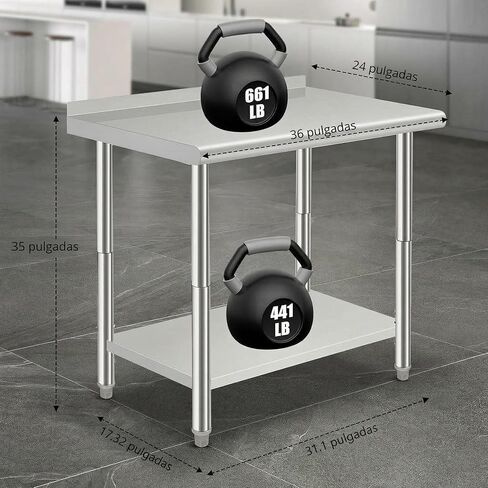 Garvee Stainless Steel Table for Prep & Work 24x36 Inches with 4 Wheels and Backsplash, NSF Commercial Metal Heavy Duty Table with Adjustable Undershelf for Kitchen Restaurant Home Hotel in Saudi Arabia