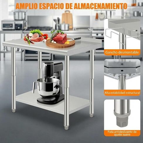 Garvee Stainless Steel Table for Prep & Work 24x36 Inches with 4 Wheels and Backsplash, NSF Commercial Metal Heavy Duty Table with Adjustable Undershelf for Kitchen Restaurant Home Hotel in Saudi Arabia