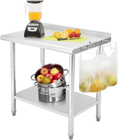 Garvee Stainless Steel Table for Prep & Work 24x36 Inches with 4 Wheels and Backsplash, NSF Commercial Metal Heavy Duty Table with Adjustable Undershelf for Kitchen Restaurant Home Hotel in Saudi Arabia
