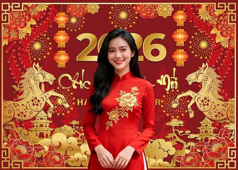 Vietnamese New Year 2026 Backdrop 8x6FT Red Vietnamese Lunar New Year of The Horse Photography Background New Years Party Decorations Supplies Photo Props in Saudi Arabia