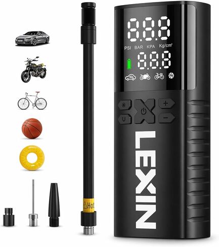 LEXIN P5 Tire Inflator Portable Air Compressor, 150PSI Cordless Air Pump, Electric Tire Pump with Pressure Gauge, 2X Faster Inflation, LCD Display, 5000mAh Battery for Car, Motorcycle, E-Bike, Bicycle in Saudi Arabia