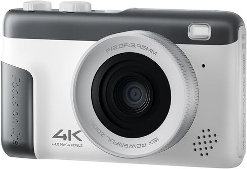 Digital Camera 4K, 64MP Compact Point and Shoot Camera for Everyday Photography, Autofocus with 16X Zoom, Type-C Rechargeable Travel Camera with 32GB Card, White in Saudi Arabia