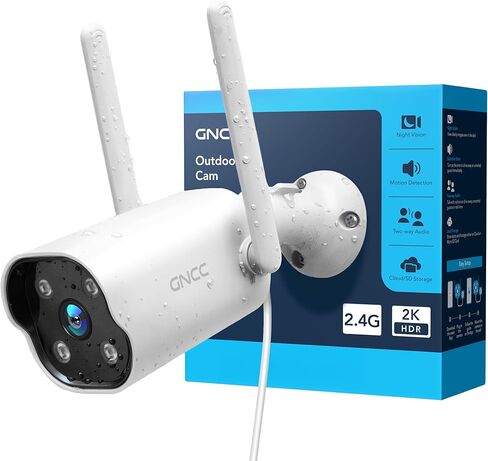 GNCC Outdoor Fixed WiFi Camera, 2K HD, Supports only 2.4GHz WiFi, IP65 Waterproof, Requires Cloud Subscription, Supports Two-Way Audio, Motion Detection, Alarm, and operates 24/7,Black(2-Pack) in Kuwait