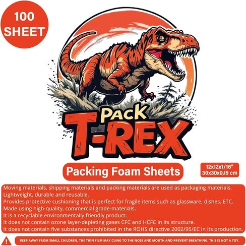 حزمة من 100 قطعة من ملاءات الإسفنج T-REX بسمك 7.87 بوصة × 7.87 بوصة وسمك 1/16 بوصة - بطانة إسفنجية للتغليف والشحن والنقل - مادة البولي إيثيلين، حماية قابلة لإعادة التدوير للأطباق والأواني الزجاجية والمواد الهشة والتخزين in Kuwait