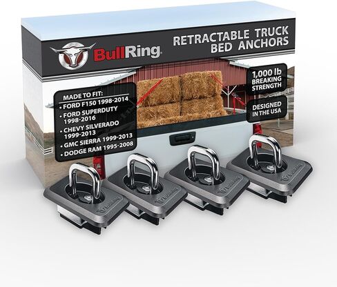 Bull Ring Raised Fit Retractable Truck Tie Down Anchors, Fits 1998-2014 Ford F150, 1998-2016 Ford Super Duty, 1999-2013 Chevrolet Silverado, GMC Sierra & 1995-2018 Dodge RAM, No Modification (2 Pairs) in Saudi Arabia
