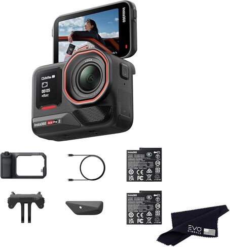 Insta360 Ace Pro 2 Dual Battery Xplorer Pro Bundle - 8K Waterproof Action Camera Co-Engineered with Leica, Flagship 1/1.3" Sensor, 8K30fps, 4K60fps, 2.5" Flip Screen, AI Noise Reduction in Saudi Arabia