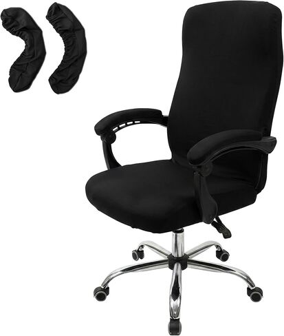 WOMACO Office Chair Covers, Stretch Computer Chair Cover with Armrest Covers, Universal Boss Chair Covers Modern Simplism Style High Back Chair Slipcover (Black, Large) in Kuwait