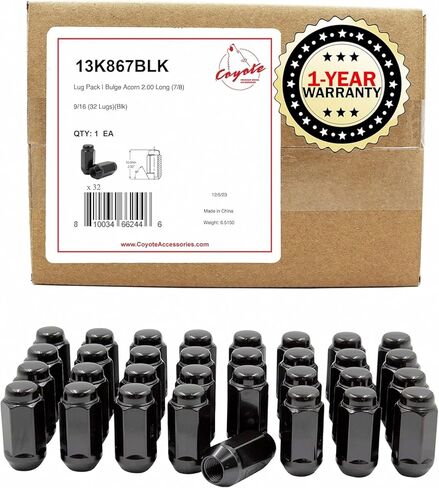 Wheel Accessories Parts Set of 32 Black 9/16 Lug Nuts 2.00" Long for Trucks, 7/8 Hex Bulge Acorn Lug Nut 9/16" UNF Thread Cone Seat Wheel Lug Nuts for Trucks 32 PC Black in Saudi Arabia