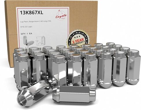 Wheel Accessories Parts Set of 32 Black 9/16 Lug Nuts 2.00" Long for Trucks, 7/8 Hex Bulge Acorn Lug Nut 9/16" UNF Thread Cone Seat Wheel Lug Nuts for Trucks 32 PC Black in Kuwait