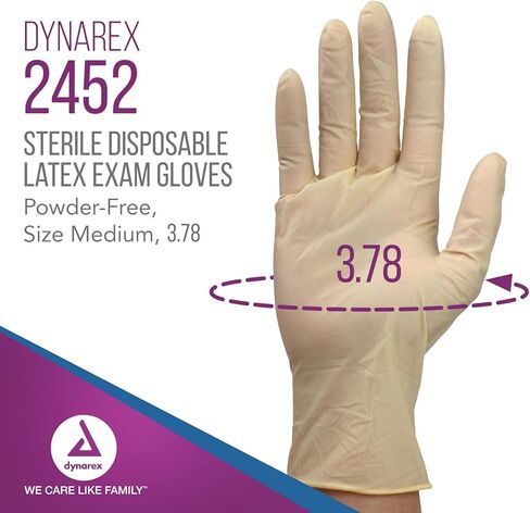 Dynarex Sterile Disposable Latex Exam Gloves, Powder-Free, Sterilely Packaged in Pairs, Professional Medical and Healthcare Use, Veterinary Clinic, Bisque, Medium, 1 Case - 8 Boxes of 50 Pairs in Saudi Arabia