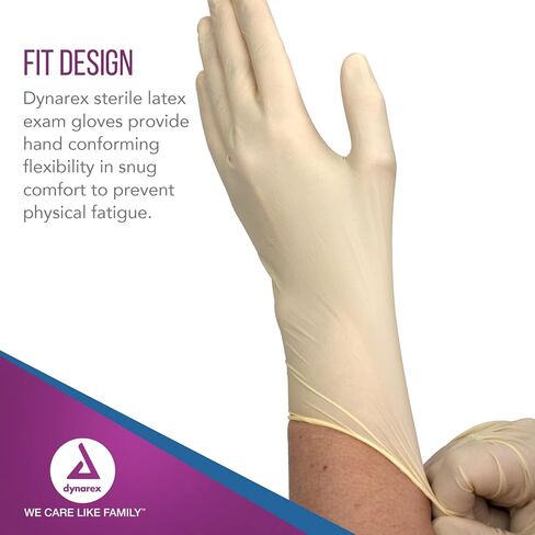 Dynarex Sterile Disposable Latex Exam Gloves, Powder-Free, Sterilely Packaged in Pairs, Professional Medical and Healthcare Use, Veterinary Clinic, Bisque, Medium, 1 Case - 8 Boxes of 50 Pairs in Saudi Arabia