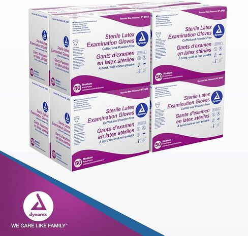 Dynarex Sterile Disposable Latex Exam Gloves, Powder-Free, Sterilely Packaged in Pairs, Professional Medical and Healthcare Use, Veterinary Clinic, Bisque, Medium, 1 Case - 8 Boxes of 50 Pairs in Saudi Arabia