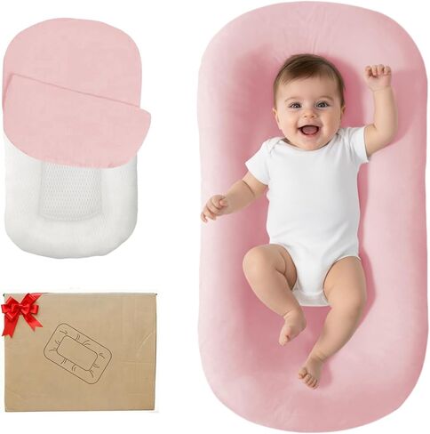 Lucakuins Baby Lounger for Newborn 0-24 Months Soft Cotton Infants Support Cushion (Dark Green) in Saudi Arabia