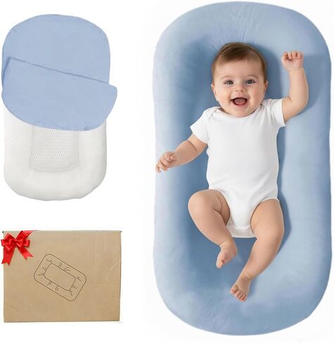 Lucakuins Baby Lounger, Bionic Design Baby Lounger for Newborn 0-24 Months, Soft Organic Cotton Breathable Lounger for Infants (Grey Newborn Lounger) in Saudi Arabia