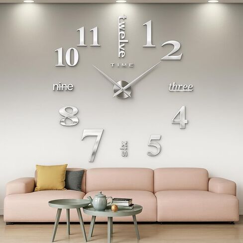 Large Black 3D Frameless Wall Clock Stickers DIY Wall Decoration for Living Room Bedroom in Saudi Arabia