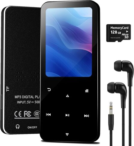 مشغل MP3 سعة 144 جيجابايت، مشغل موسيقى بلوتوث 5.2، موسيقى رقمية هاي فاي، مكبر صوت عالي الدقة مدمج، راديو FM، مسجل صوت، سماعات متضمنة، مشغل MP3 للأصدقاء والأطفال والطلاب وكبار السن (أسود) in Kuwait
