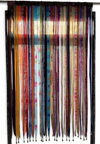 Mango Gifts Old Silk Sari Multicolor Ribbon Doorway Curtain Hippie Bohemian Room Divider Light-Filtering Boho Curtains Rod Pocket Window Drape for Livingroom Bedroom 85 x 45 Inch in Kuwait