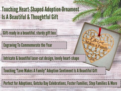 Adoption Gifts, Gotcha Day Gifts, Love Makes A Family Adoption Ornament in Laser Cut Wood 2023, Great Adoption Gifts for Family Or Our Blended Idea, Comes in a Gift Box in Saudi Arabia