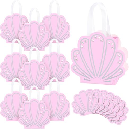 Locmeo 12 Pack Shell Gift Fags Party Party Favor Acags Facs Meridescent Mermaid Goodie Under the Sea Party Summer Beach Party Decorations Ocean موضوع عيد ميلاد الحفلات. in Saudi Arabia