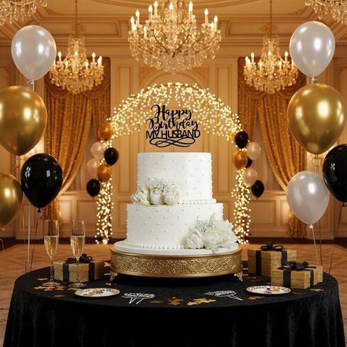 عيد ميلاد سعيد لزوجي كعكة توبر ، زخرفة حفلة عيد ميلاد الزوج ، بريق أسود مزدوج الوجهين in Kuwait