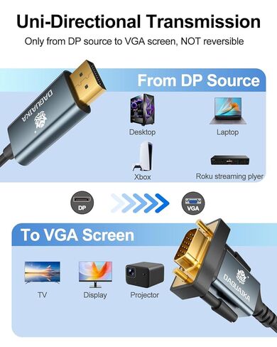 محول كابل HDMI إلى VGA [6 أقدام]، كابل شاشة HDMI أحادي الاتجاه 1080P@60 هرتز (المصدر) إلى VGA (العرض) (ذكر إلى ذكر) متوافق مع الكمبيوتر، سطح المكتب، الكمبيوتر المحمول، الكمبيوتر الشخصي، الشاشة، جهاز العرض، HDTV، Roku in Saudi Arabia