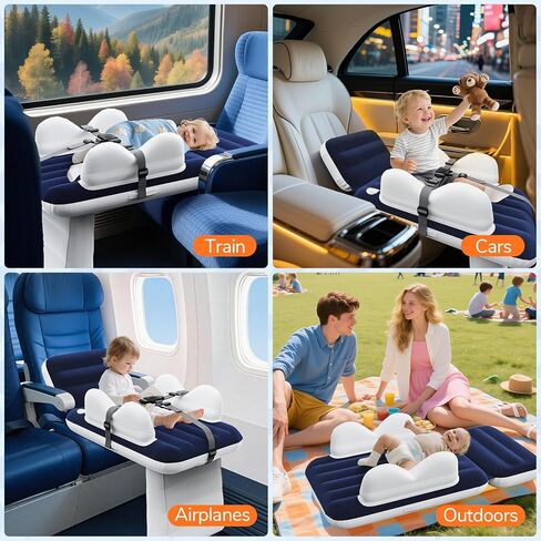 Inflatable Toddler Airplane Bed:Airplane Seat Extender for Kids, 2.5mm Thickness Inflatable Baby Air Mattress with Cup Holder & Seat Belt, Plane Bed for Travel Essentials in Saudi Arabia