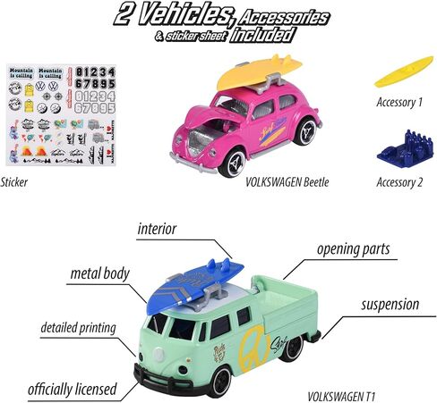 Majorette Volkswagen the Originals Trailers with Metal Brags ، Scale 1:64 ، VW مرخص رسميًا ، ستتلقى 1 من 4 مركبات + مقطورات VW (تم إرسالها عشوائيًا) (3467452065464) in Kuwait