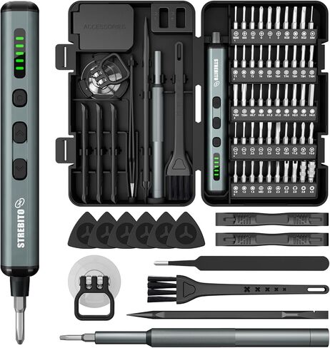 STREBITO Mini Electric Screwdriver Set, 67 in 1 Electric Precision Screwdriver - 50 S2 Magnetic Bits, 5 Torque Settings, 4 LED Lights, Electric Screwdriver Kit for PC Phone Laptop Camera Electronics in Saudi Arabia