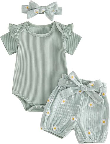 Thorn Tree Summer Baby Girl Clothes Short Sleeve Tops Romper Daisy Infant Shorts Toddler Girls Outfits Cute Newborn Outfit in Saudi Arabia