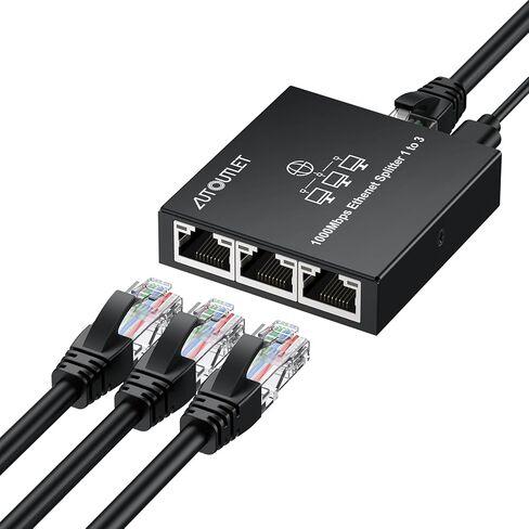 AUTOUTLET Ethernet Splitter 1 to 2, 1000Mbps RJ45 Gigabit Internet Splitter, Plug and Play, 1M USB Cable Powered Ethernet Switch 2 Port for Cat5/5e/6/7/8 Cable in Kuwait