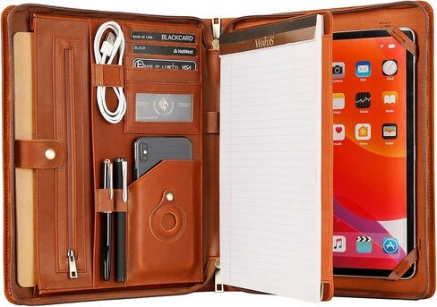 محفظة جلدية لـ 13 بوصة iPad Pro M4 (2024) ، padtfolio الجلدية مع حامل iPad للاختحاء حجم الرسالة ، padfolio الجلدية الشخصية للرجال - الكاكي المظلم in Kuwait