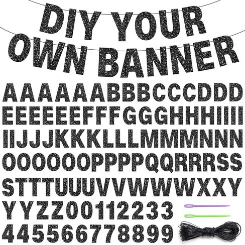 110 PCS DIY Letter Banner Customizable Banner Kit, Glitter Banner Kit Including 107 Letters and Numbers 1 Rope and 2 Threading Device for Graduation Wedding Party Baby Shower Birthday(Black) in Saudi Arabia