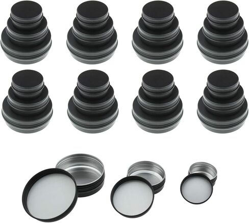 LJY 48 Pieces Black Round Aluminum Cans Screw Lid Metal Tins Jars Empty Slip Slide Containers (Mixed Sizes) in Saudi Arabia