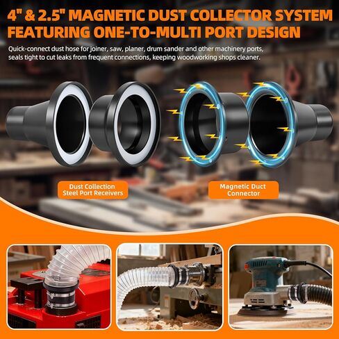 4" Magnetic Dust Collection Fittings for Dust Collectors Woodwork Shop Vacuum Hose, Magnetic Dust Collection Starter Kit, Quickly Connect Hose to Hookup Drum Sander Jointer Planer in Saudi Arabia