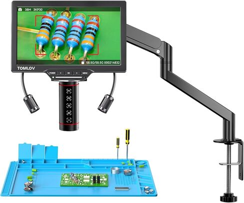 TOMLOV مجهر رقمي للتركيز التلقائي TM3K-AF Flex: مجهر لحام HDMI بذراع مرن 3K للبالغين، مكبر عرض كامل للعملة المعدنية، شاشة IPS 7 بوصات، ضوء معقوفة مطور، حصيرة إصلاح، متوافق مع الكمبيوتر/التلفزيون، 64 جيجا in Saudi Arabia