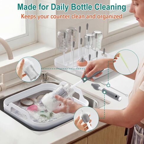 Collapsible Wash Basin for Baby Bottles with Drying Rack – 2.4 Gallon Foldable Dish Tub with Handles, Portable RV Camping Sink & Space-Saving Wash Bin with Lid for Kitchen, Travel & Outdoor in Saudi Arabia