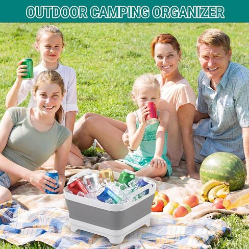 Collapsible Wash Basin for Baby Bottles with Drying Rack – 2.4 Gallon Foldable Dish Tub with Handles, Portable RV Camping Sink & Space-Saving Wash Bin with Lid for Kitchen, Travel & Outdoor in Saudi Arabia