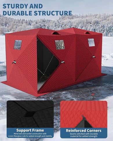 Pop-Up Ice Fishing Tent,Portable 3-Layer Insulated Ice Fishing Shelter Tent,Multiple Sizes for 1 to 8 Person, Waterproof Oxford Fabric, Includes Anchors, Ropes & Carry Bag for Winter in Saudi Arabia