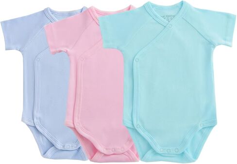 Baby Boys Girls Short Sleeves Kimono Clothes Cotton Baby Side-Snap Bodysuit Pack of Baby Layette Set in Kuwait