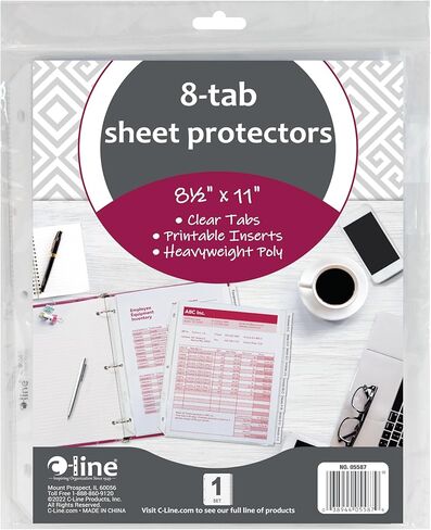 حماة ورقة C-Line مع علامات تبويب الفهرس ، علامات تبويب Clear ، 2 "، 11 × 8.5 ، 8/مجموعة in Saudi Arabia