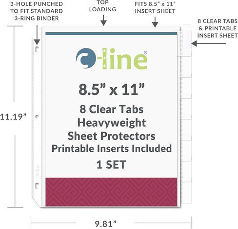 حماة ورقة C-Line مع علامات تبويب الفهرس ، علامات تبويب Clear ، 2 "، 11 × 8.5 ، 8/مجموعة in Saudi Arabia