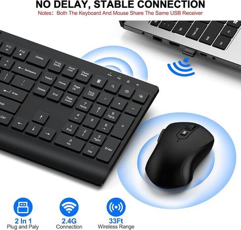 Wireless Keyboard and Mouse Combo, Full Size Quiet Key Computer Keyboard and Cordless Mice with 3 DPI Adjustable, 2.4G Lag-Free, Long Battery Life, Compatible with Windows and Mac Systems in Saudi Arabia