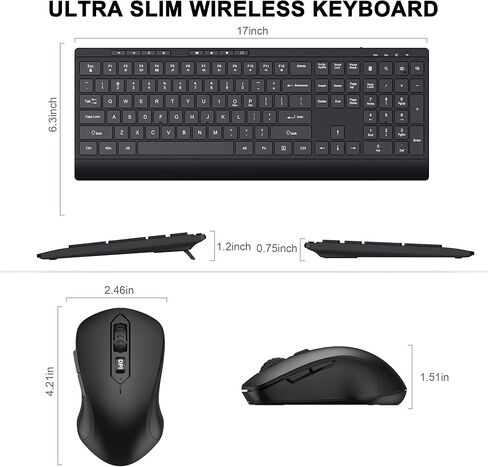Wireless Keyboard and Mouse Combo, Full Size Quiet Key Computer Keyboard and Cordless Mice with 3 DPI Adjustable, 2.4G Lag-Free, Long Battery Life, Compatible with Windows and Mac Systems in Saudi Arabia